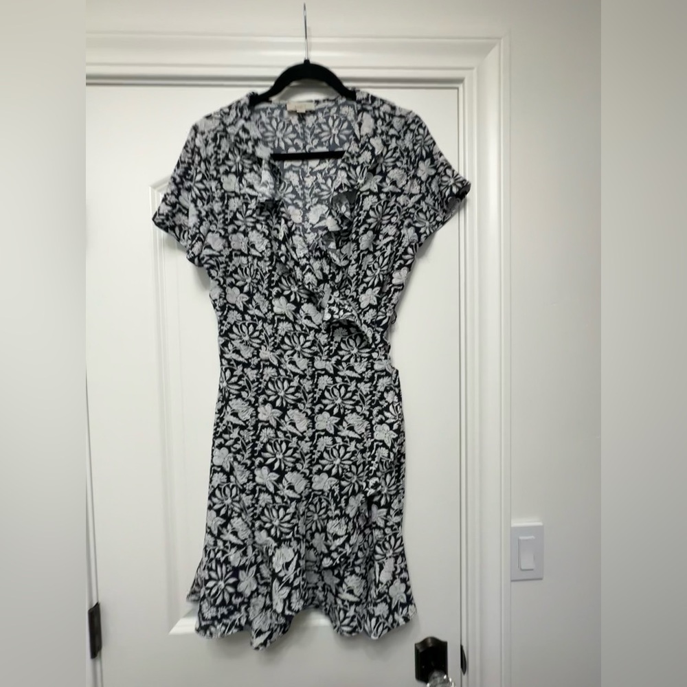Loft, true wrap mini dress with ruffles